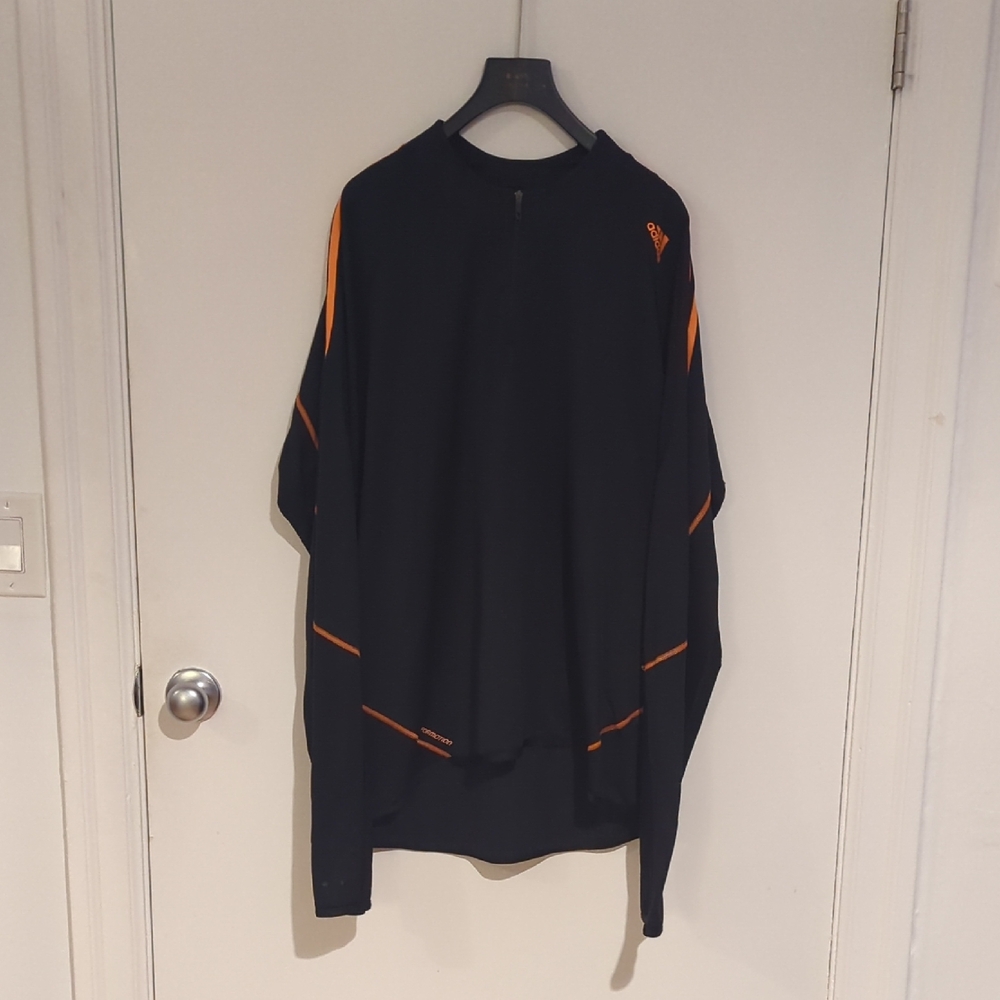 adidas Men's Black Zip-Up Sweater with Orange Accents